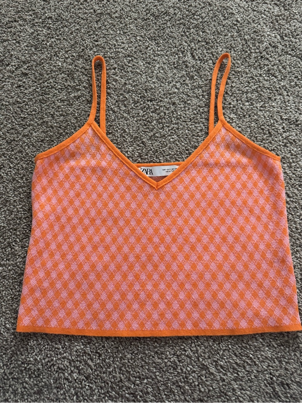 ZARA Pink and Orange Check Knit Cami